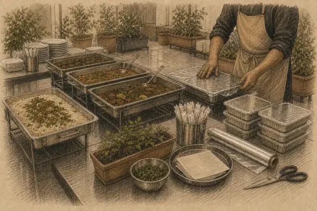 Preparation for a large event order outside the restaurant.