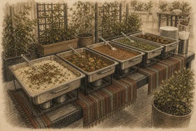 Food trays prepared for event orders.