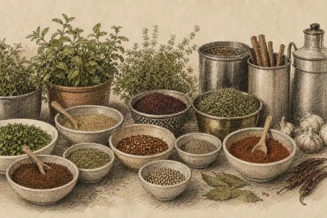 Spices and Sudanese ingredients used in the Al-Fananin kitchen.