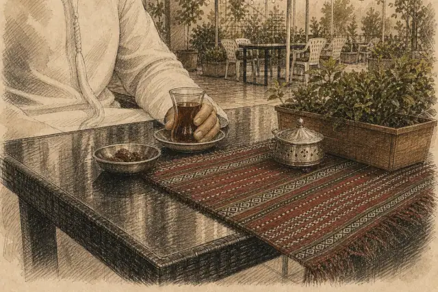 An Emirati regular in his usual seat inside the restaurant.